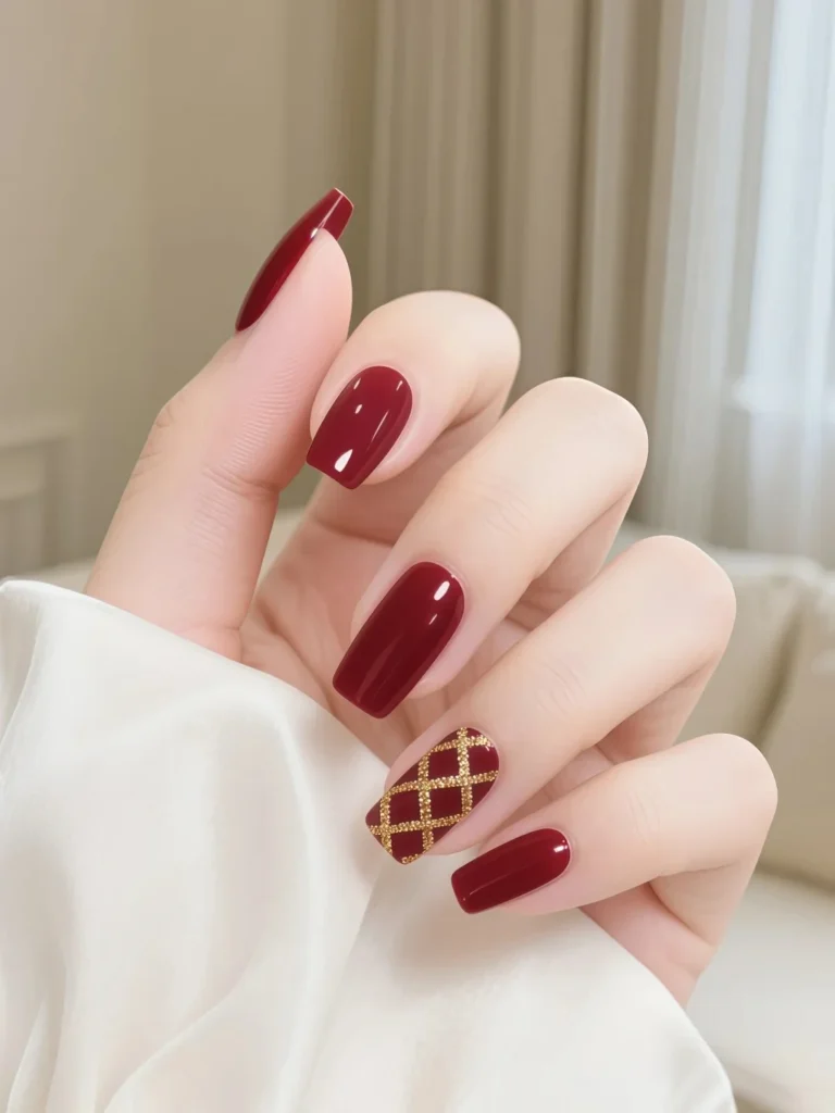 Shiny deep burgundy nails with elegant and timeless style