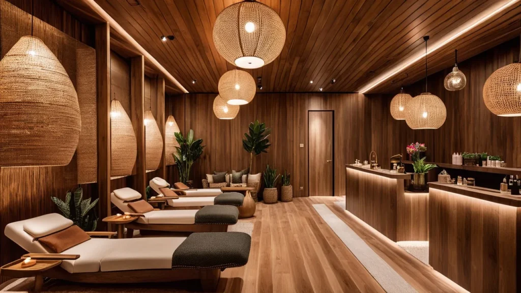 Manhattan nail bar with wood interiors and ambient lighting