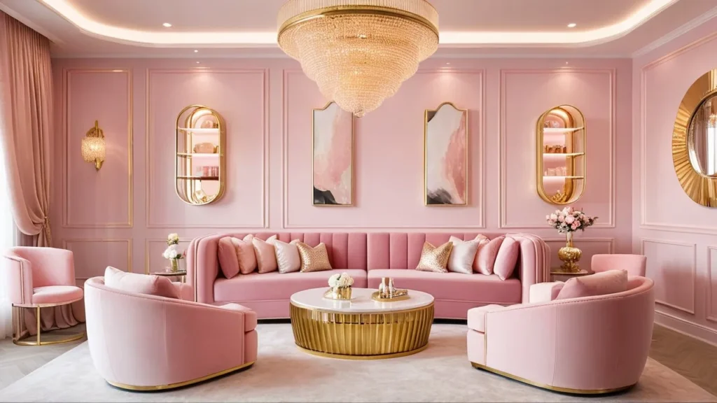 Glamorous pink-themed nail salon interior in Upstate New York