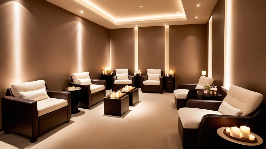 Top Nail Salons Chicago – Modern Comfort & Style Elegant nail salon in Chicago with soft lighting and cozy seating area